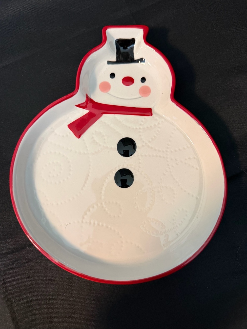 Hallmark Festive Red-Trim Snowman Ceramic Serving Plate NWT